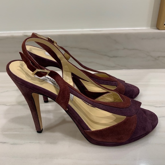 Saks Fifth Avenue Suede Peep Toe Slingbacks Heels - Picture 2 of 6